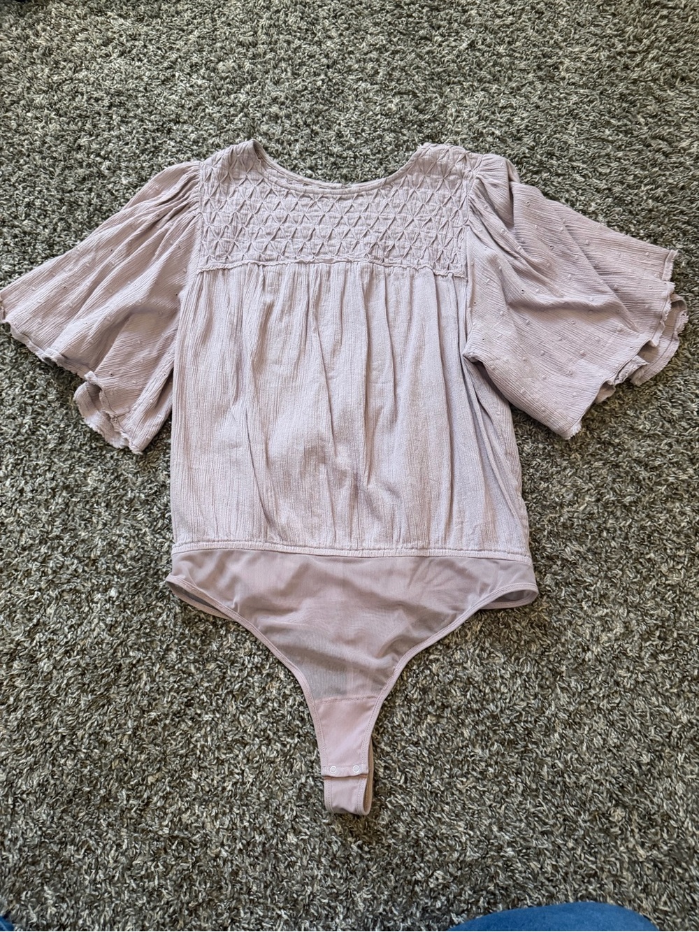Free People Lavender Smocked Puff Sleeve Bodysuit
